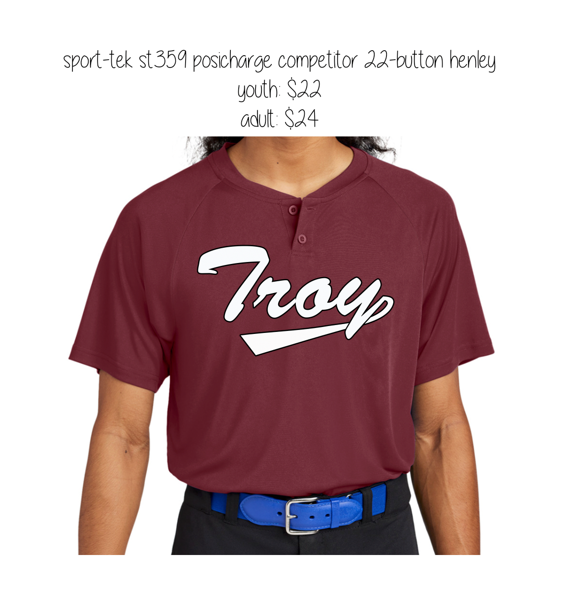 Troy Script Design - sport-tek st359 posicharge competitor 22-button henley (youth & adult)
