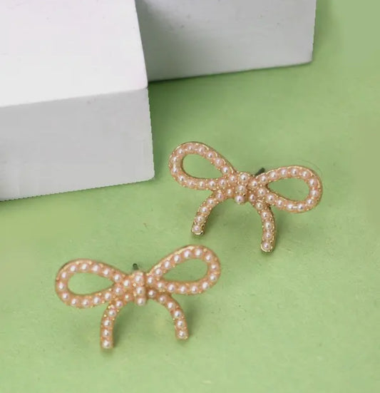 Pearl Bow Stud Earrings