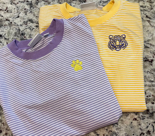 Embroidered Striped Knit T-Shirt