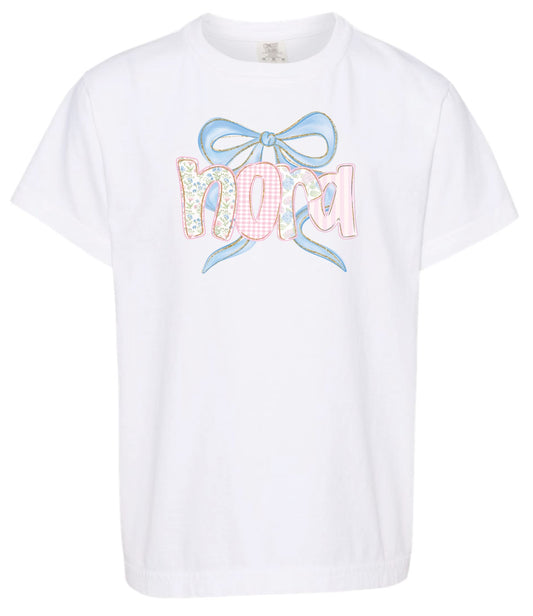 Custom Floral/Gingham Bow Comfort Color - Youth