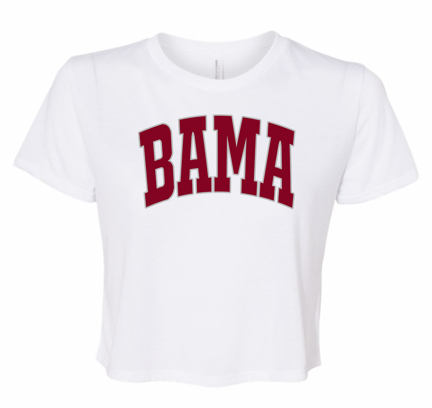 BAMA curve on Bella Women’s Flowy Crop Tee - 8882 or Comfort Color