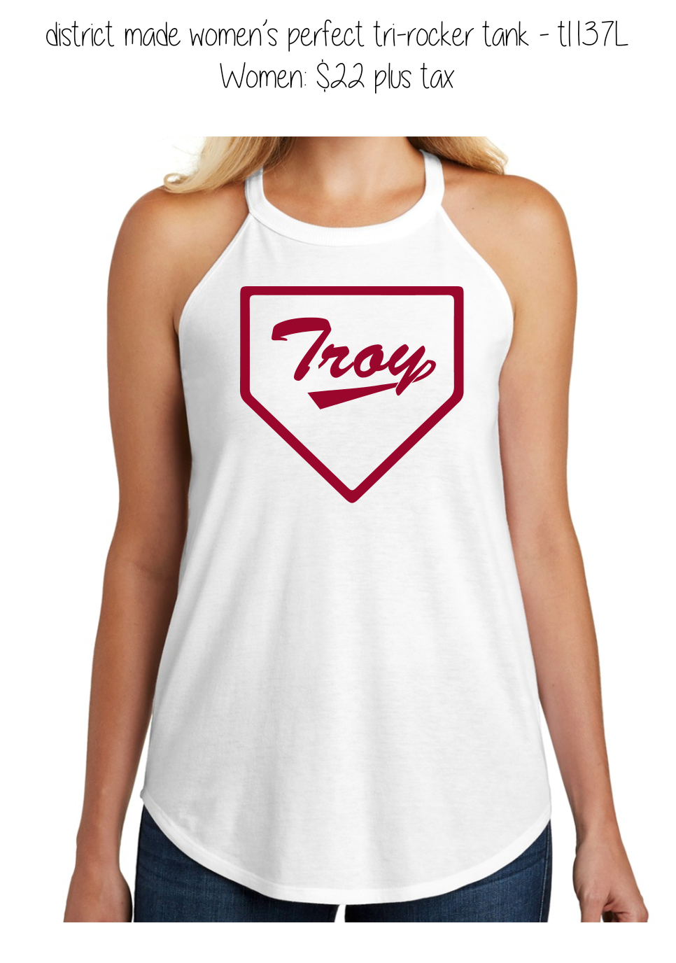 Troy Home Plate Design - district made women's perfect tri-rocker tank - dt137l