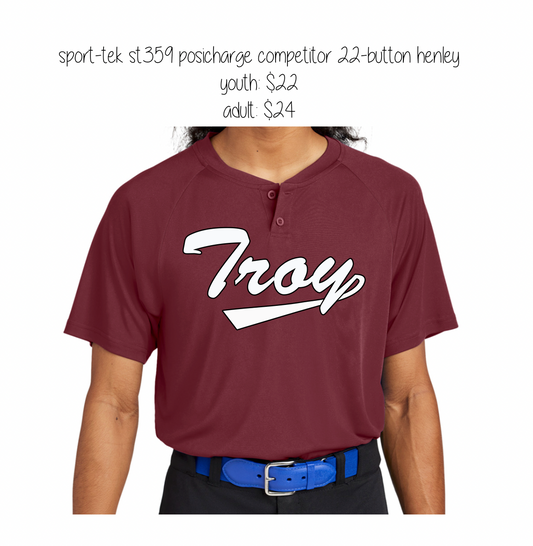 Troy Script Design - sport-tek st359 posicharge competitor 22-button henley (youth & adult)
