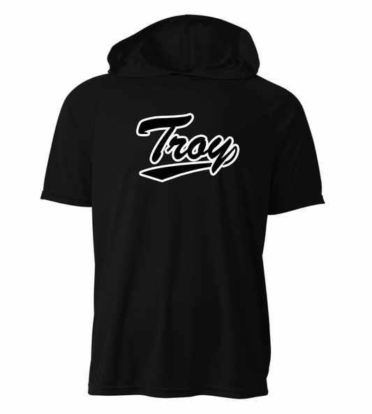 Troy script A4 short sleeve hoodie (black on black)