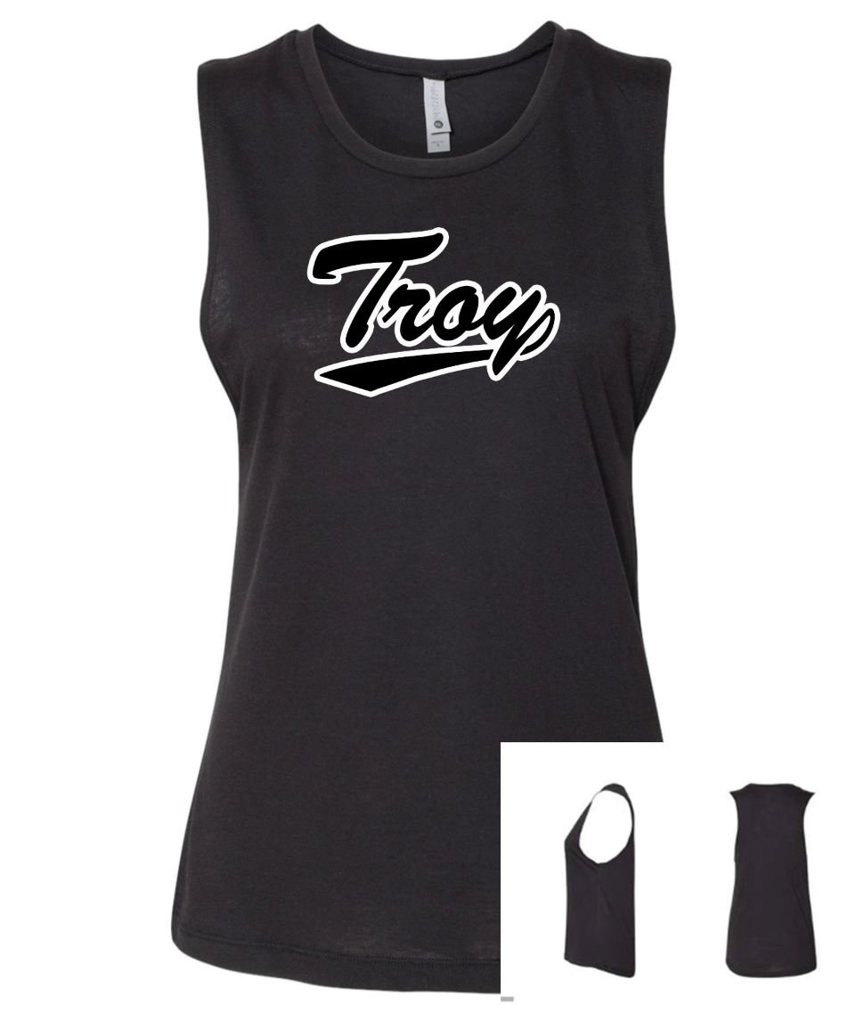 Troy Script - Next Level Festival Muscle Tank or Tshirt (black on black)
