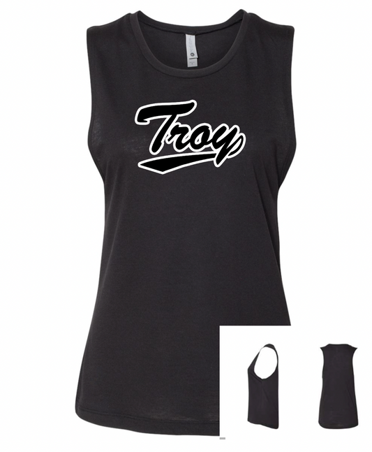 Troy Script - Next Level Festival Muscle Tank or Tshirt (black on black)