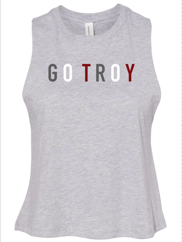 Go Troy - Bella Canvas Crop Racerback Tank (Athletic Heather)