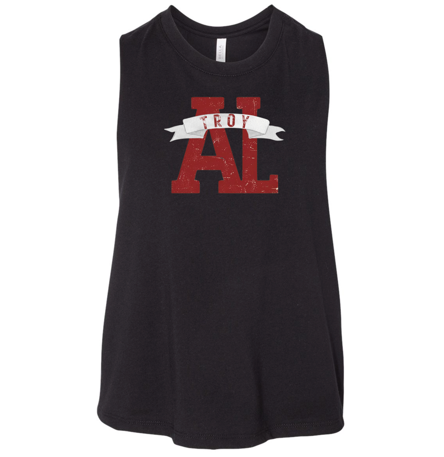 AL Troy Banner Distressed - Bella Canvas Crop Racerback Tank (black) or District DT137L Women's Perfect Tri ® Rocker Tank