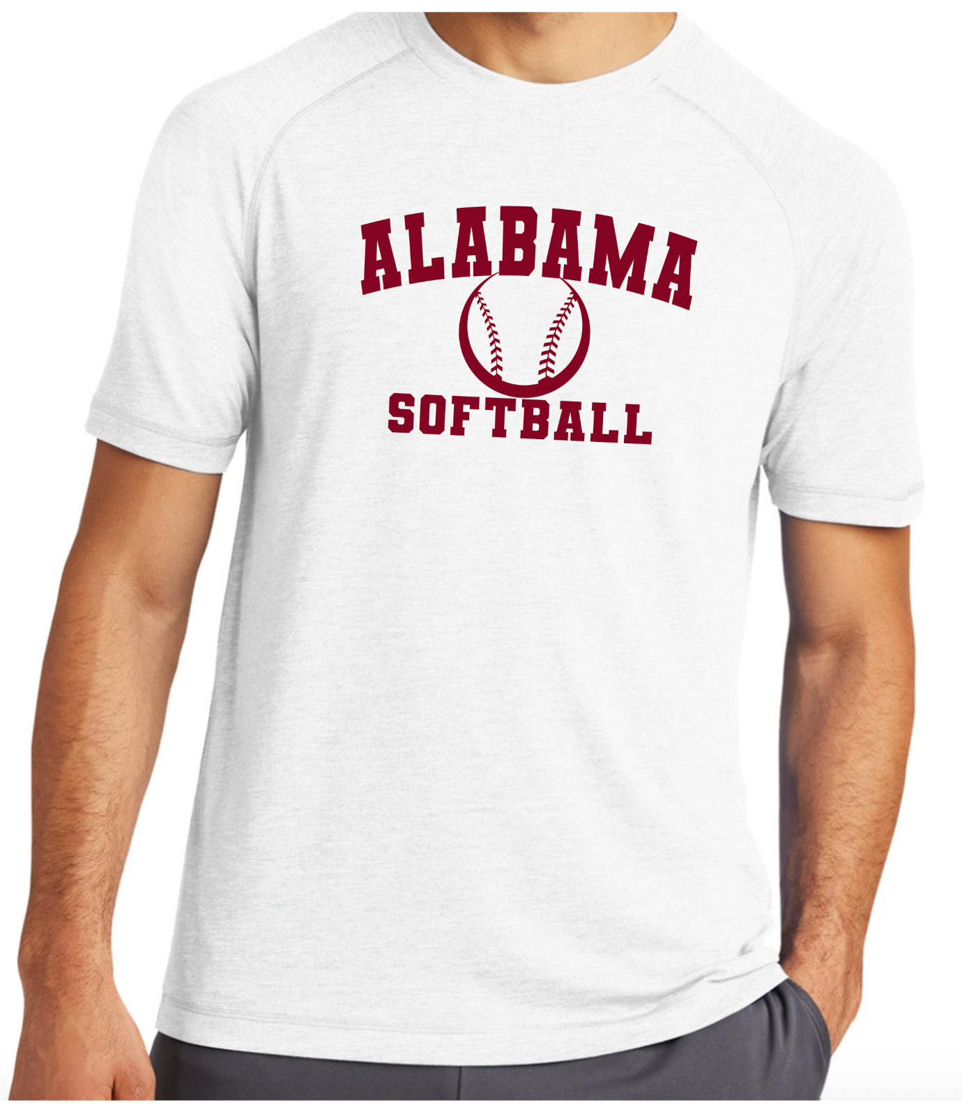 Alabama Softball (cardinal ball) - Posi-Charge Raglan Tee (white - adult only) ST400