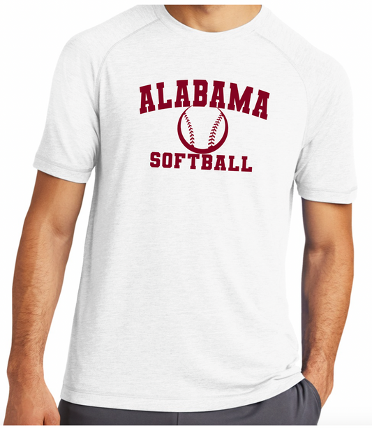 Alabama Softball (cardinal ball) - Posi-Charge Raglan Tee (white - adult only) ST400