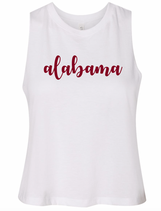 Alabama script - Bella Canvas Crop Racerback Tank (white)