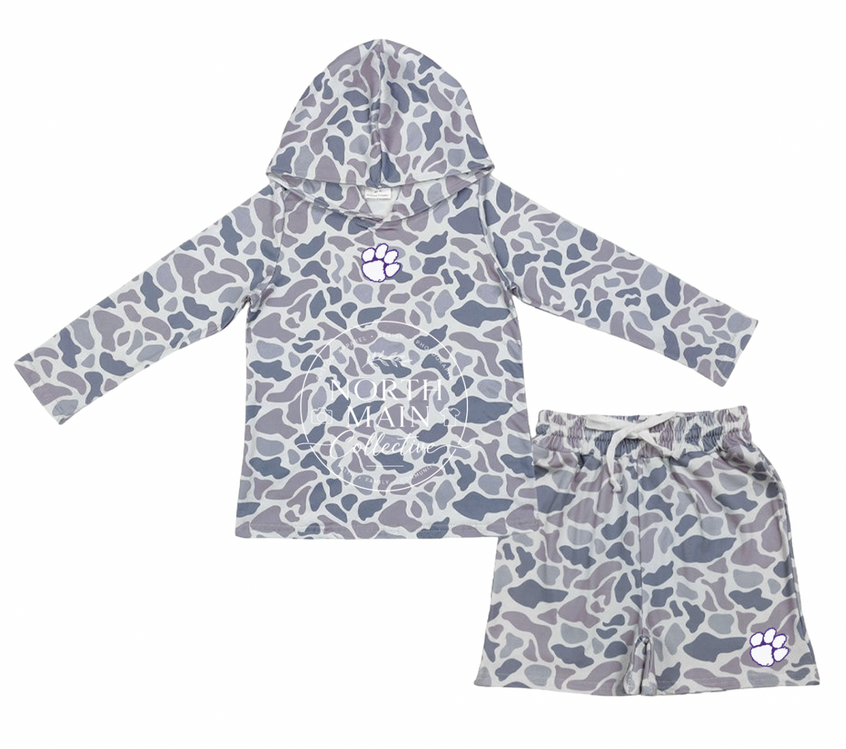 Mascot Long Sleeve Grey Camo Performance Hoodie & Short Set