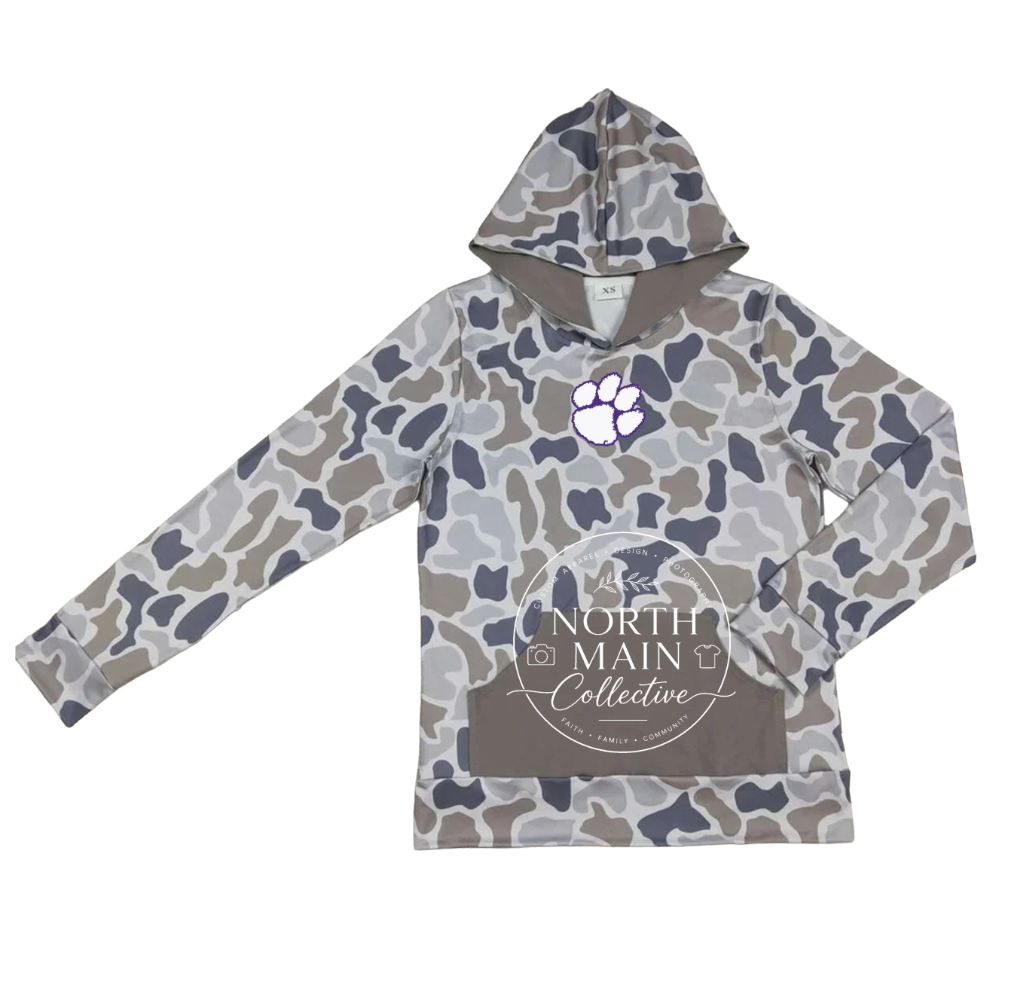 Mascot Long Sleeve Grey Camo Performance Hoodie (Adult)