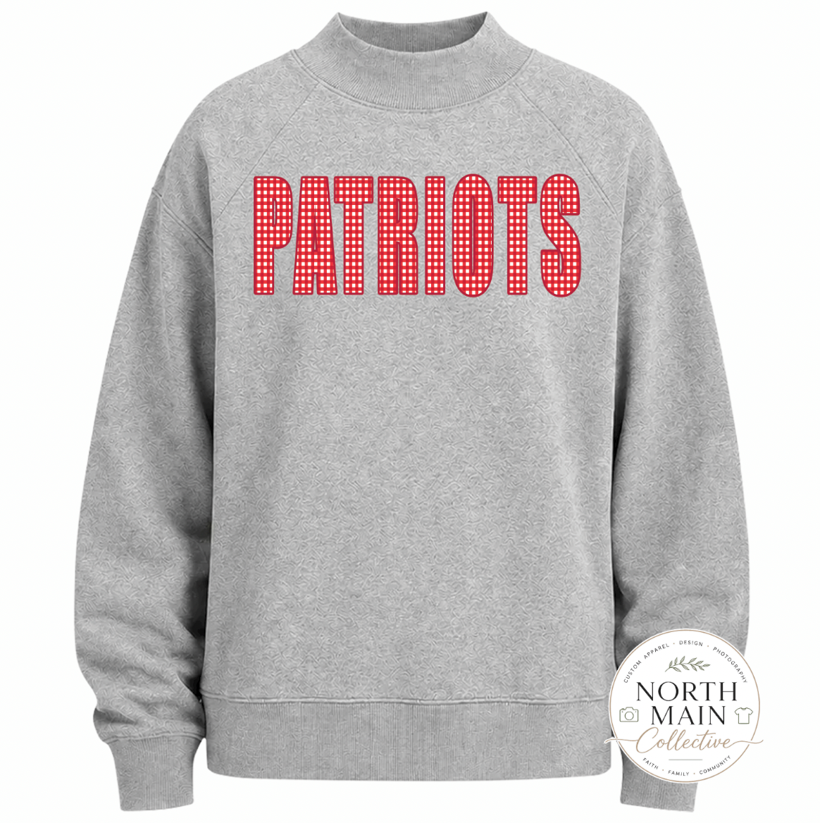 Gingham School Spirit Mock Neck Sweatshirt | Oxford Heather, Navy, Black