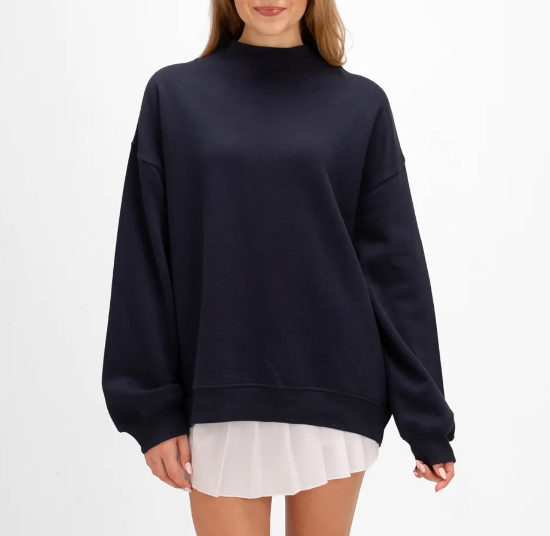 Gingham School Spirit Mock Neck Sweatshirt | Oxford Heather, Navy, Black