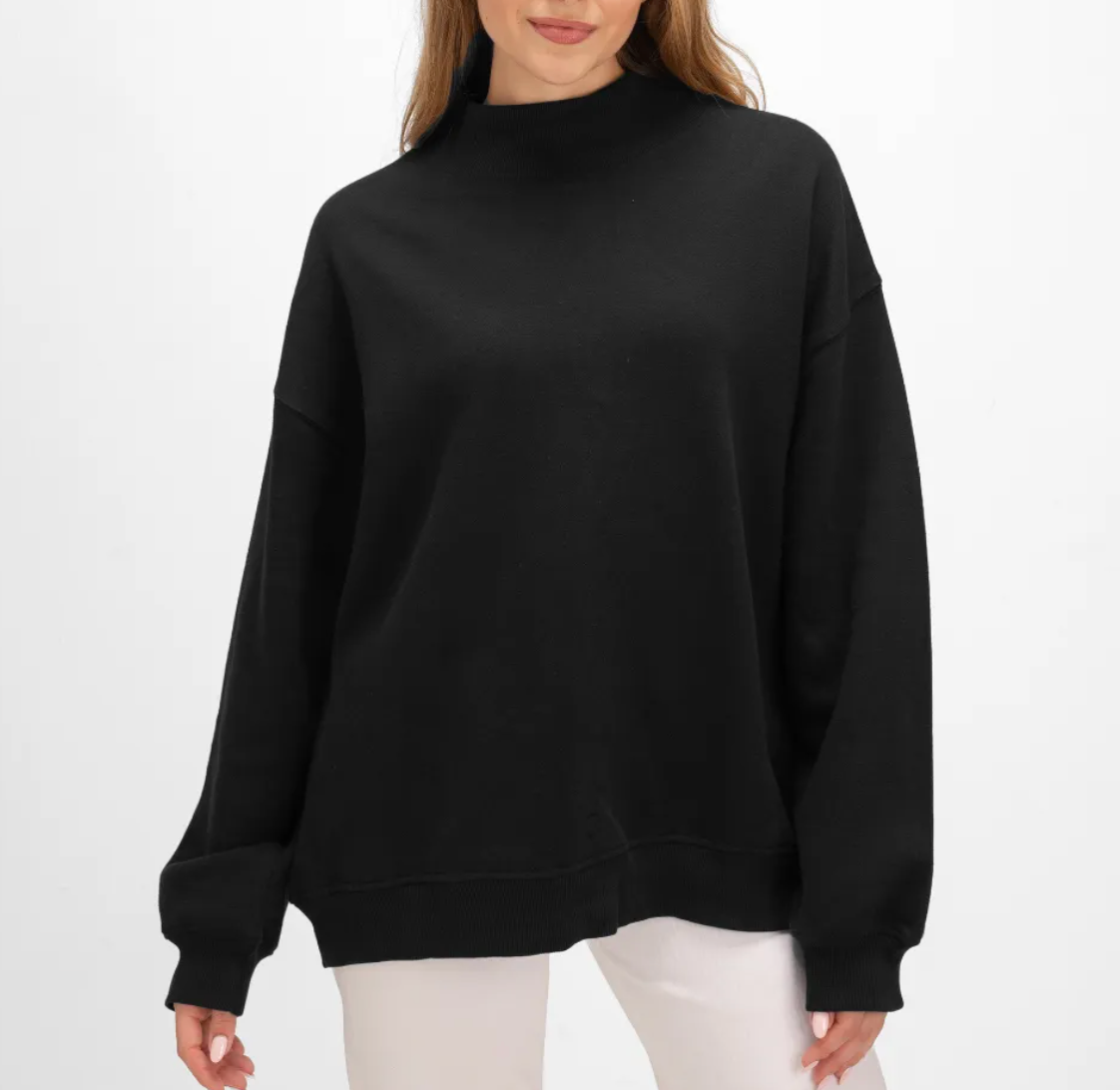 Gingham School Spirit Mock Neck Sweatshirt | Oxford Heather, Navy, Black