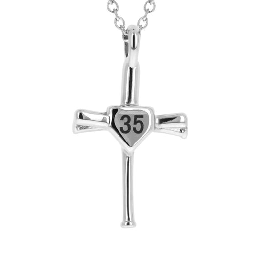 Custom Numbered Baseball Bat Cross Necklace | Stainless Steel