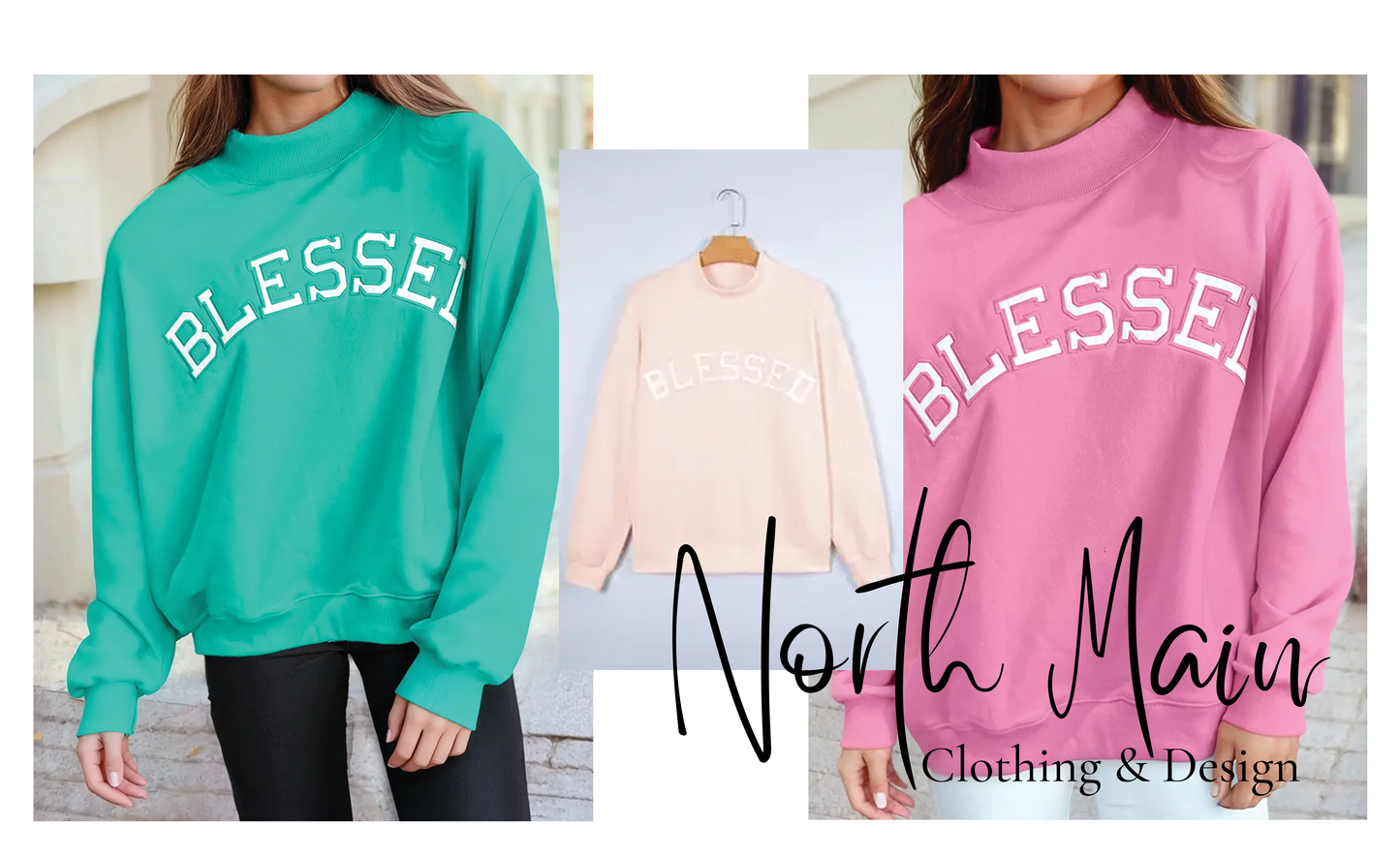 Blessed Embroidered Mock Neck Sweatshirt