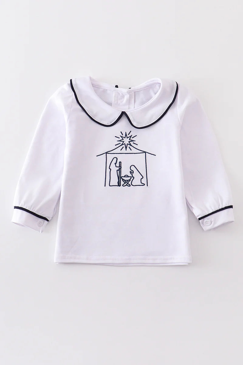 White Nativity Lapel Top
