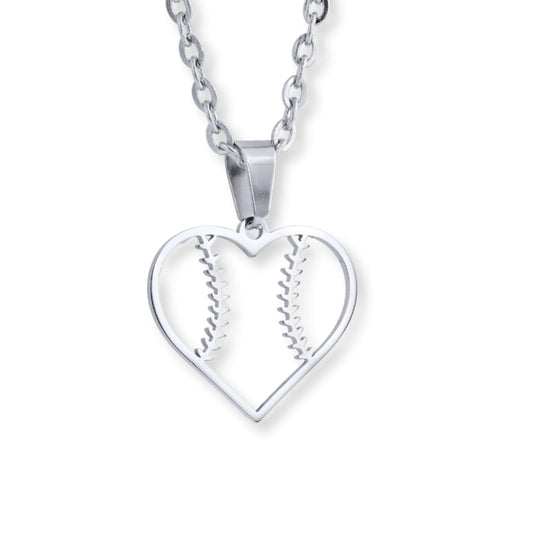 Heart Seams Baseball Necklace | Stainless Steel