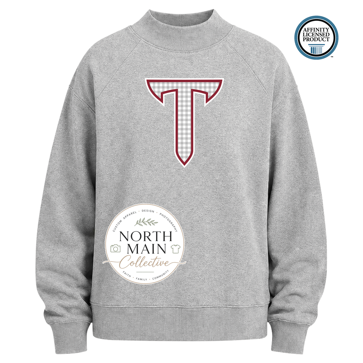Troy University Gingham Power T Mock Neck Sweatshirt