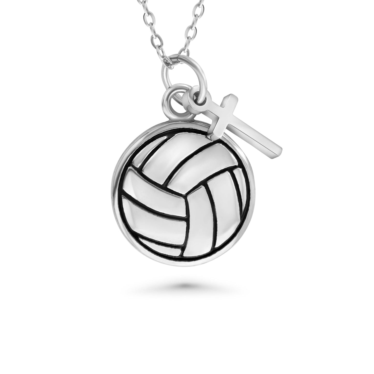 Volleyball Necklace w/ Dangle Cross Pendant | Stainless Steel